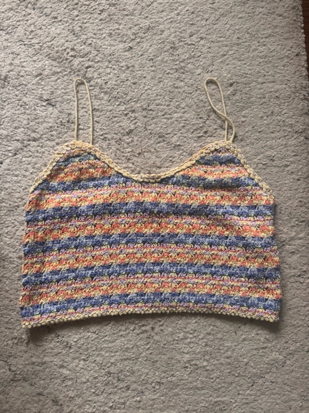 Zara Multicolor Crochet Stripe Camisole - Blue, Yellow, Pink, Orange